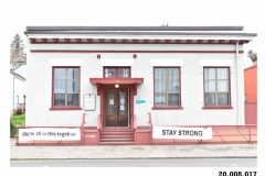 Banners in front of building